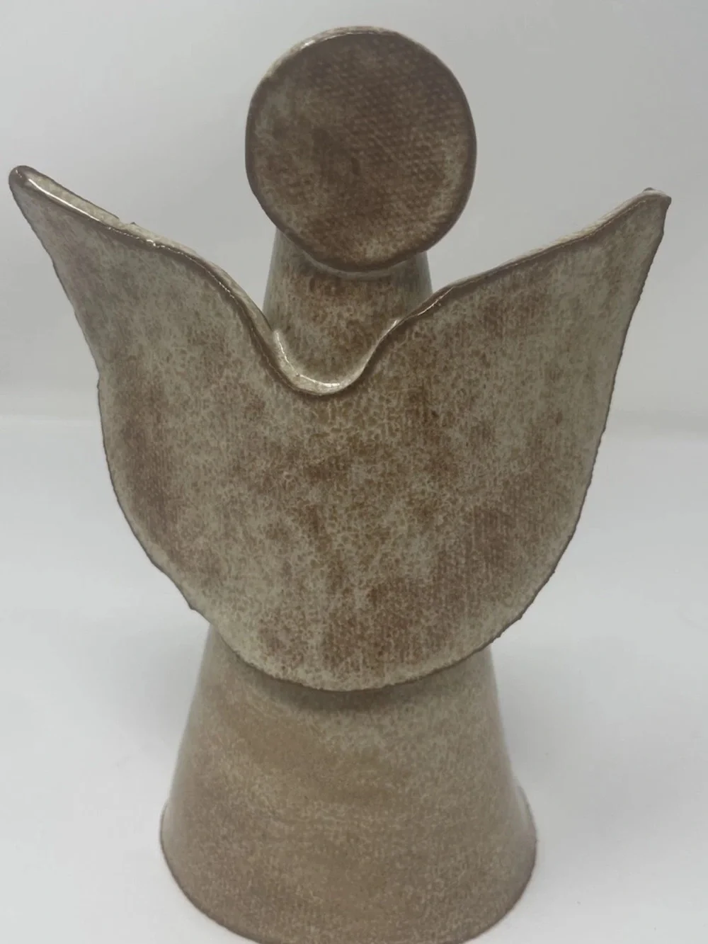 Pair Handmade Studio Pottery Ceramic Angels Folk Art Shell Detail Rustic Decor